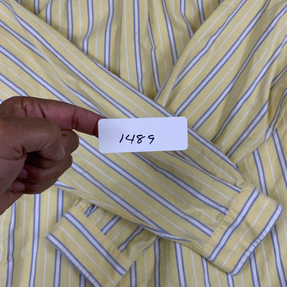 Ralph Lauren Golf Tilden Shirt Mens XL Yellow Blue Striped Cotton Oxford Crest - Picture 9 of 9